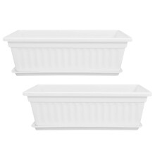 Witte rechthoekige plastic plantenpotten (2 stuks), duurzame plantenbakken voor binnen- en buitengroenten en -bloemen met drainagegaten.
