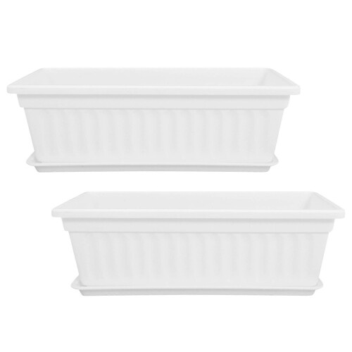 White Rectangular Plastic Planting Pots 2 Pack, Durable Planters for Indoor Outdoor Vegetables Flowers with Drainage