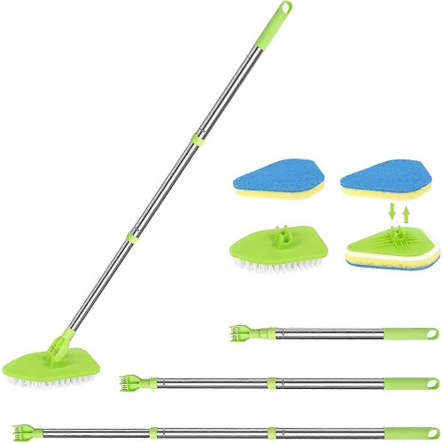 Telescopic Floor & Bath Scrub Brush with 180 Rotating Triangle Head & 4 Replaceable Heads