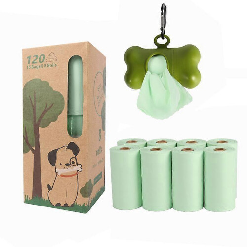 Teal Biodegradable Dog Poop Bags with Bone Dispenser, 8 Rolls, 23x33cm, Compostable Cornstarch
