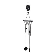 Eulen-Windspiel aus Schmiedeeisen mit Sonnen-, Mond- und Schmetterlingsornament, massive Aluminiumrohre, Gartendekoration
