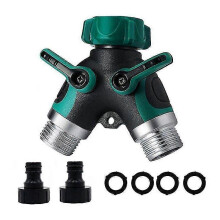 Garden Hose Diverter, 2-Way Zinc Alloy Tap Adapter with Valves for Dual Water Sources