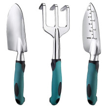 3-Piece Garden Tool Set with Trowel, Transplanter, Hand Rake and Ergonomic Rubber Grip