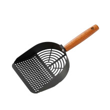 Nerezová lopatka na toaletu s ergonomickou drevenou rukoväťou pre mačacie toalety