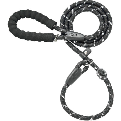 Padded Reflective Dog Training Leash 1/2" x 6ft with Adjustable Loop, Luminous Threading