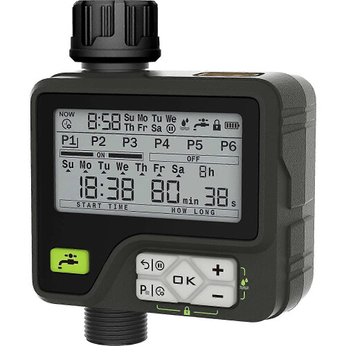Dewy Automatic Garden Watering Timer with Rain Sensor, 6 Independent Programs for Sprinkler Irrigation System Controller