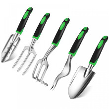 Tuingereedschapset, 5-delige set van aluminiumlegering met troffel, hark, vork, onkruidverwijderaar en cultivator.