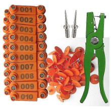 Kit di pinze applicatrici per marchi auricolari per pecore e capre con 100 marchi auricolari verdi e arancioni per bestiame.