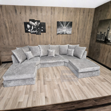 (Silver Velvet) Bishop U-Shape Sofa – Plush Velvet Corner Sofa Luxury Deep Seat Family Sofa Couch Settee