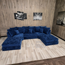 (Blue Velvet) Bishop U-Shape Sofa – Plush Velvet Corner Sofa Luxury Deep Seat Family Sofa Couch Settee