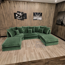 (Green Velvet) Bishop U-Shape Sofa – Plush Velvet Corner Sofa Luxury Deep Seat Family Sofa Couch Settee