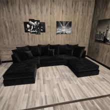 (Black Velvet) Bishop U-Shape Sofa – Plush Velvet Corner Sofa Luxury Deep Seat Family Sofa Couch Settee