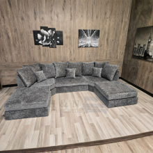(Grey Velvet) Bishop U-Shape Sofa – Plush Velvet Corner Sofa Luxury Deep Seat Family Sofa Couch Settee