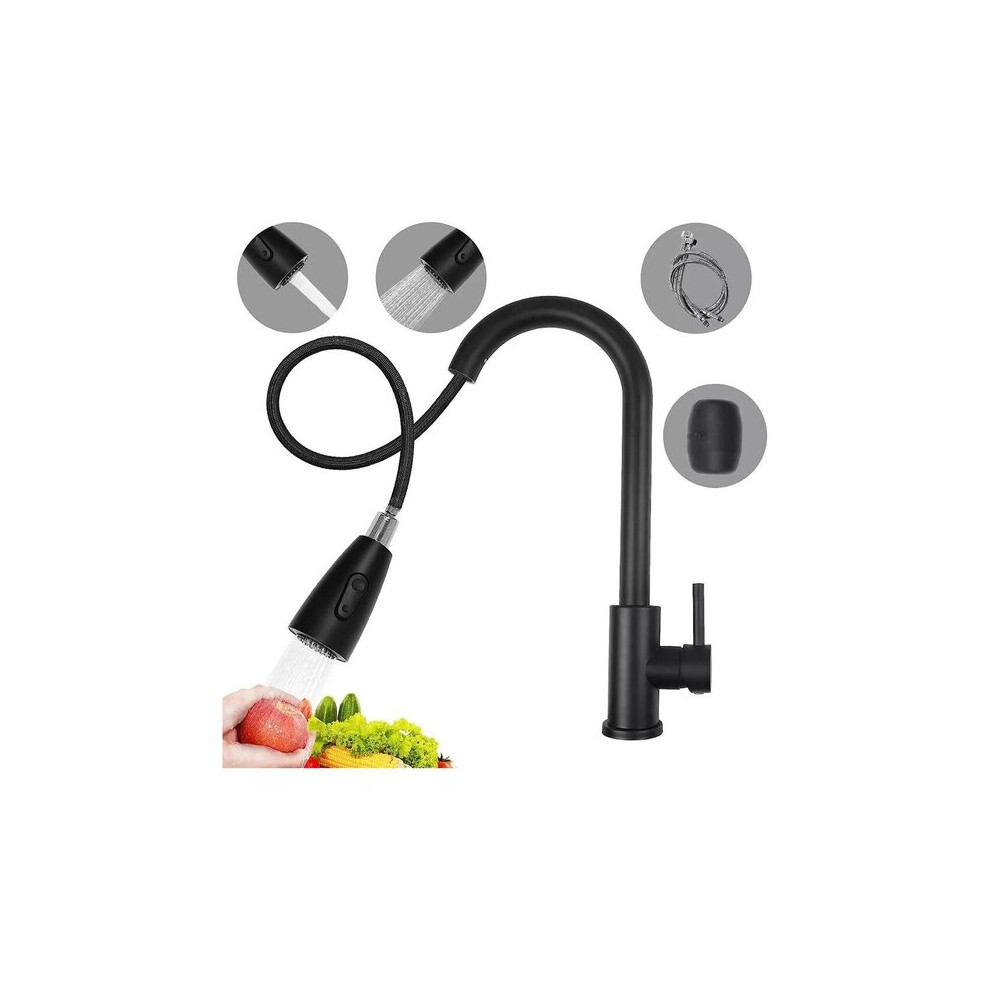 Black Kitchen Faucet With Pull Out Sprayer, 304 Stainless Steel, Single Handle, High Arc Swivel Spout 6966168062646