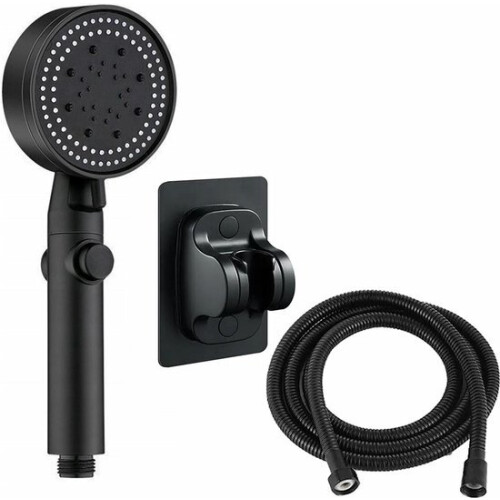 Shower Head with Hose, Wall Bracket, 5 Settings & STOP Function - Black
