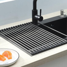 Sink Drain Rack with Non-Slip Silicone Ends, Stainless Steel Tube for Kitchen Countertop
