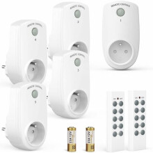 Enchufes eléctricos programables, paquete de 5 unidades con 2 mandos a distancia, alcance de 30 m, 2300 W para electrodomésticos.