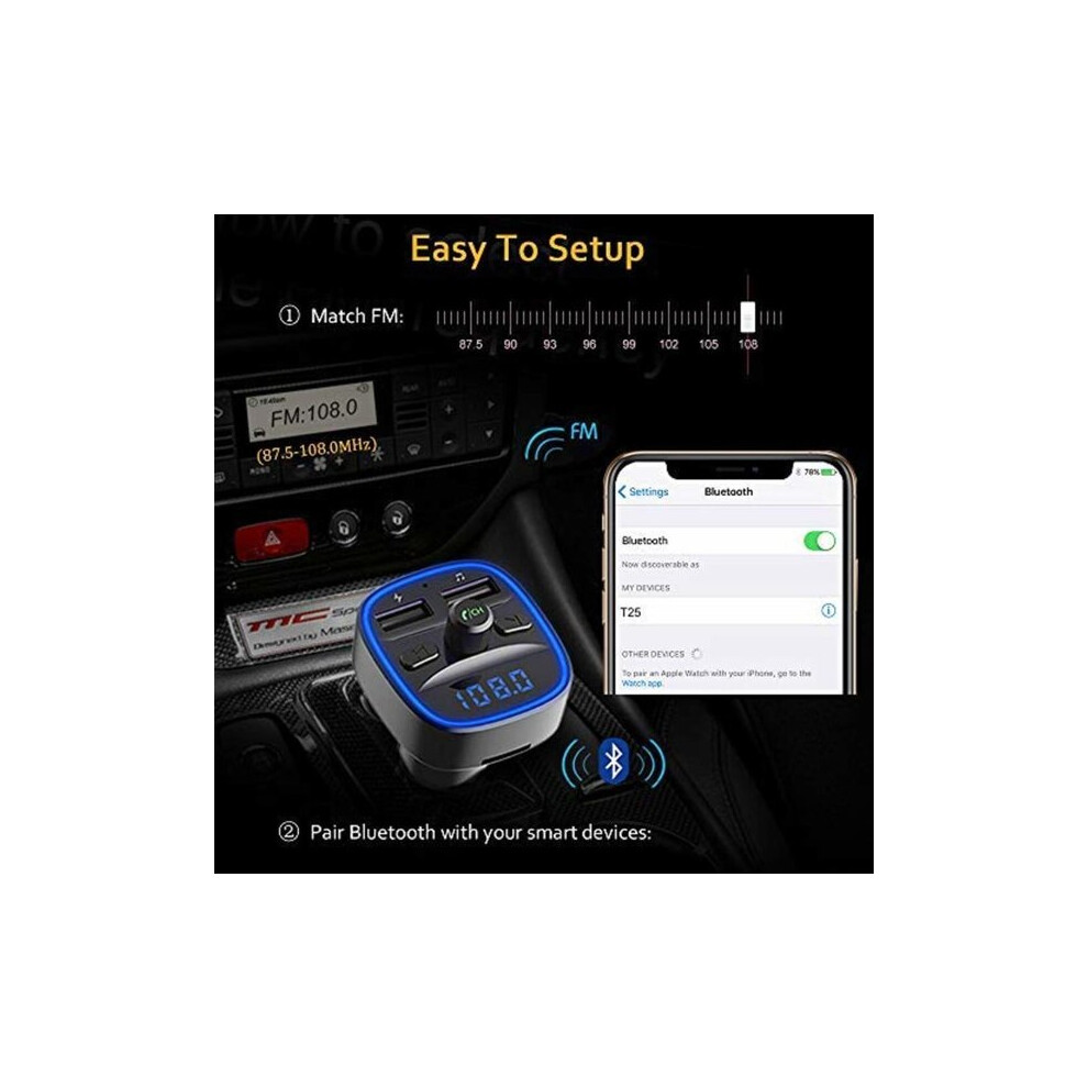 Tooth Fm Transmitter For Car Compatible With Ios Android, Features Ambient And Led Display Blue/Light 6966168194682