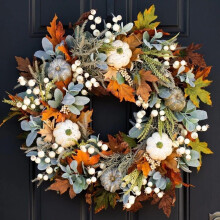 Couronne d'automne artificielle avec citrouille et pivoine – 50 cm