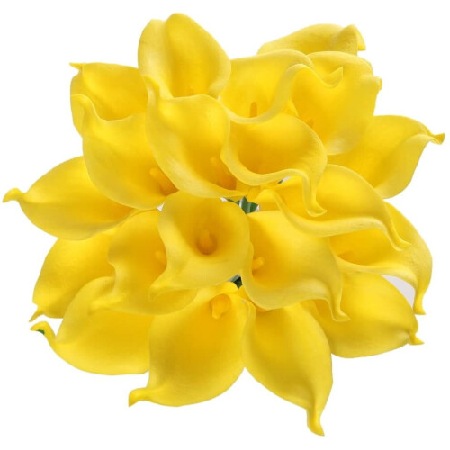 Fiori artificiali di calla in PU, gialli, 10 pezzi