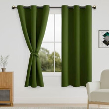 Perdele opace verde măsliniu cu bretele, 106x165 cm, set de