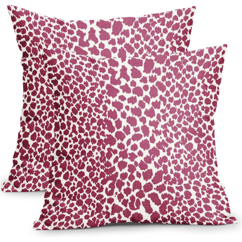 Fodere per cuscini con stampa leopardata, 45x45 cm, set da 2, in lino