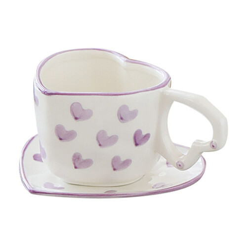 Herzförmige Keramik-Kaffeetasse mit Untertasse