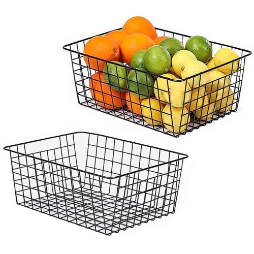 2 Pack Black Wire Storage Basket 36x28.8x16cm