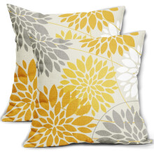 Fundas de almohada florales amarillas y grises de 45 cm x 45 cm, paquete de 2