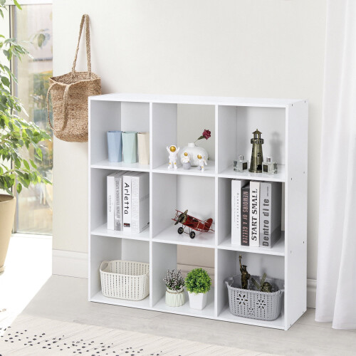 Étagère de rangement à 3 niveaux et 9 cubes, blanche