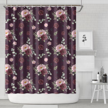 Perdea de duș impermeabilă cu imprimeu floral, 213x183 cm, cu 12 pereți