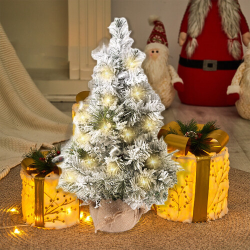 Mini Christmas Tree with Lights 24 Inch Snow Flocked