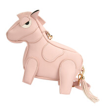 Unique Fringed Horse Shape Shoulder Bag PU Crossbody Purse-Pink