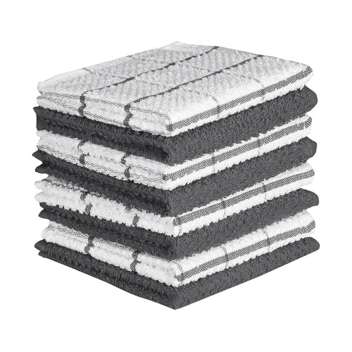 Gray Checkered Cotton Dish Cloths 8 Pcs