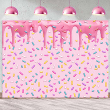 Fondo personalizado de cumpleaños con diseño de donas de 7x5 pies, chispas y confeti rosa, ideal para baby showers, sesiones de fotos de
