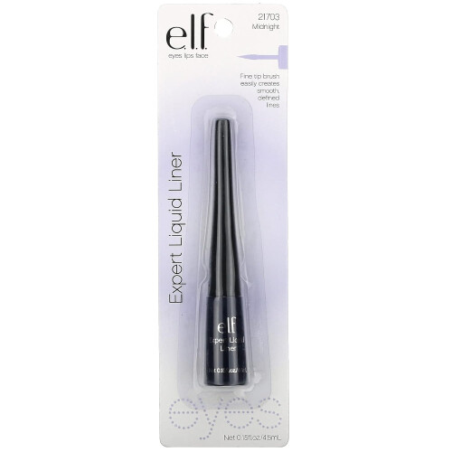 e.l.f. e.l.f. Liquid Eyeliner, High-pigment Liquid Eyeliner With Extra-Fine Brush Tip, Easy Glide Smudge-proof Formula, Midnight 1