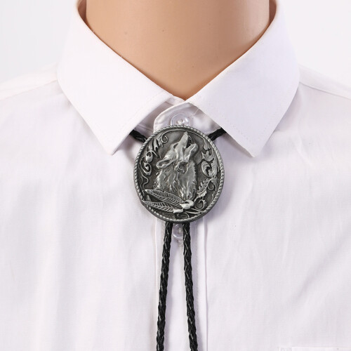 Trendy Adjustable Wolf Head Pendant Necklace Nylon-ancient tin