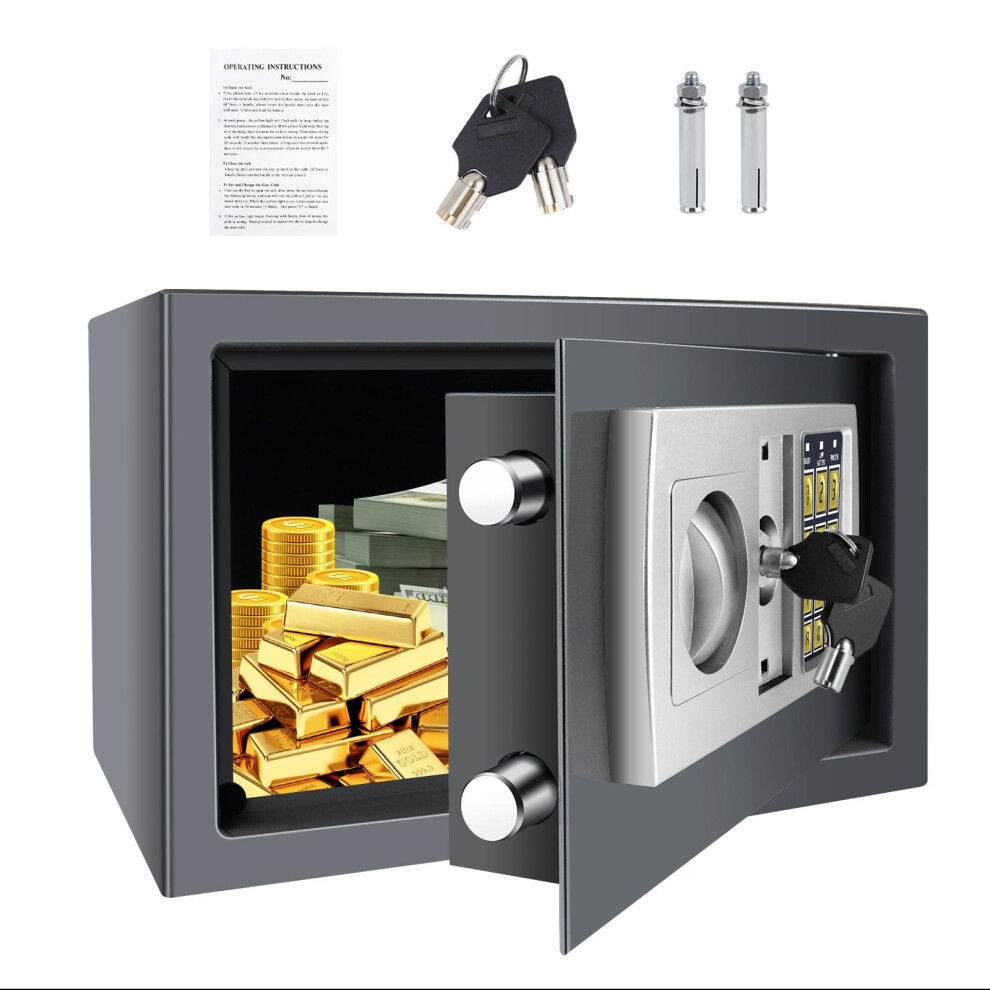 8.5L Electronic Security Safe Box With Pin Code And Key, Wallsafes For Jewelry Cash, Grey Digital Safes For Home 727277951278
