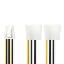Internes Stromkabel | 2x Molex Stecker | PCI Express Buchse | Vergoldet | 0,20 m | Rund | PVC | Gelb / Schwarz | Plastikbeutel