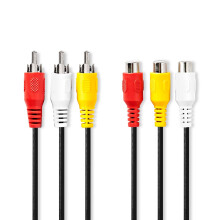 Composite Video Kabel | 3x RCA Hane | 3x RCA Hona | Nickel Platerad | 480p | 5.00 m | Rund | PVC | Svart | Kuvert