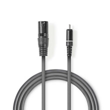 Unsymmetrisches Audiokabel | XLR 3-Pin Stecker | RCA Stecker | Vernickelt | 3.00 m | Rund | PVC | Dunkelgrau | Papphülse