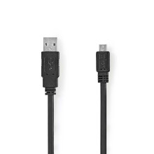 USB-Kabel | USB 2.0 | USB-A-Stecker | USB-Micro-B-Stecker | 480 Mbps | Vernickelt | 1,00 m | Flach | PVC | Schwarz | Kunststoffbeutel