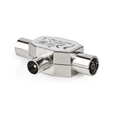 Satelliten- & Antennenadapter | IEC (Koax) Hane | 2x Koax Hona | Nickel Platerad | 75 Ohm | T-Splitter | Metall | Silber | 1 M. | Abdeckung