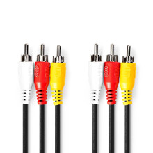 Composite Video Kabel | 3x RCA Hane | 3x RCA Hane | Vernickelt | 480p | 10.0 m | Rund | PVC | Svart | Kuvert