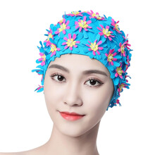 Elegante 3-laags, met bloemen versierde katoenen badmuts-Blauw