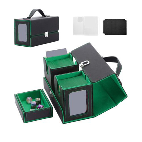 Premium Card Deck Box for Commander Lock Mechanism-black green