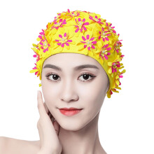 Chapeau de bain à fleurs artistique cousu à la main, 3-Jaune