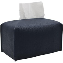 Rectangular PU Leather Tissue Box Cover Navy Blue
