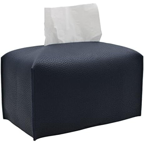 Rectangular PU Leather Tissue Box Cover Navy Blue
