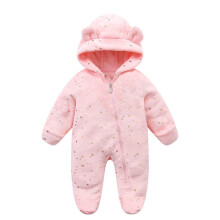Salopetă din fleece pentru bebeluși cu glugă tip ursuleț, roz, 9–12 luni
